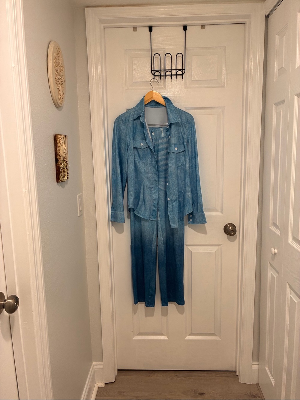 Blue Ombre Two-Piece Set - Button Front Shirt & Wide Leg Pants